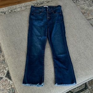 Crop flare high waisted copper button fly jeans